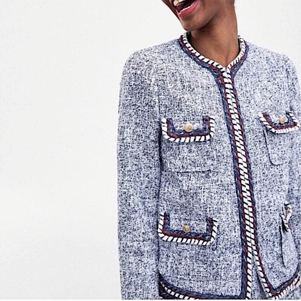 ZARA Blue Tweed Blazer Jacket